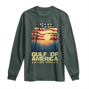 Gulf Of America Long Sleeve Shirt Est 2025 American Flag Retro TS02 Dark Forest Green Print Your Wear