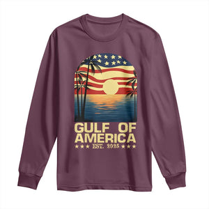 Gulf Of America Long Sleeve Shirt Est 2025 American Flag Retro TS02 Maroon Print Your Wear