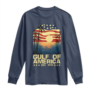 Gulf Of America Long Sleeve Shirt Est 2025 American Flag Retro TS02 Navy Print Your Wear