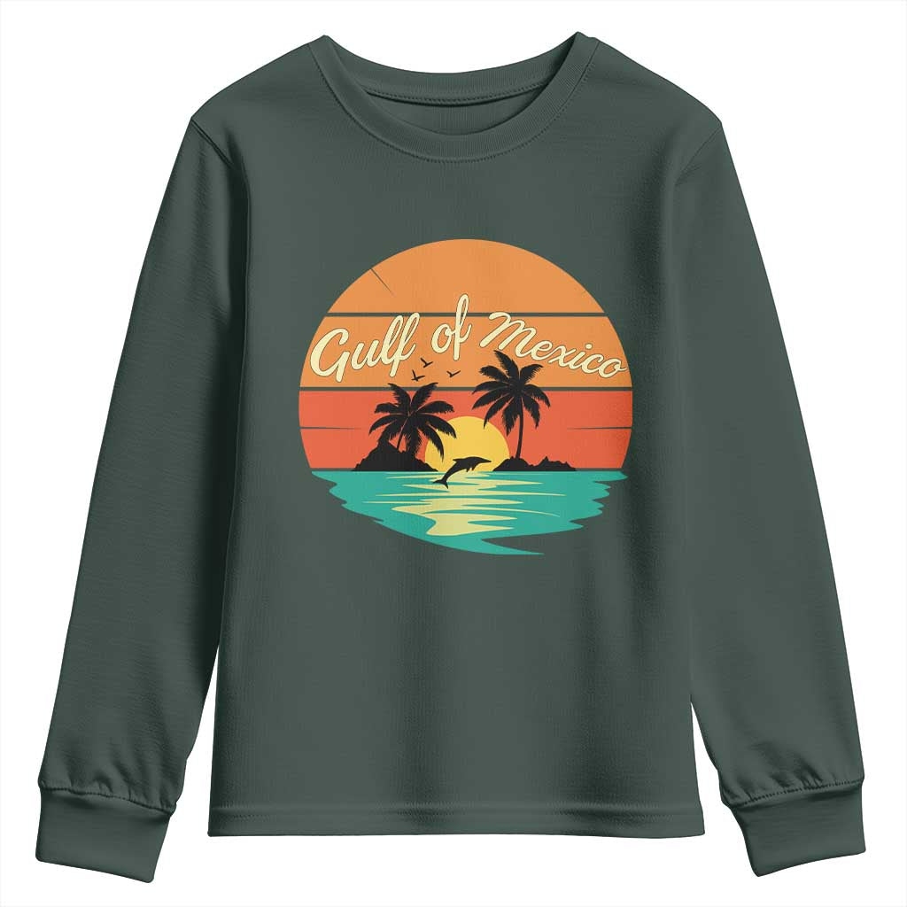 Gulf Of Mexico Youth Sweatshirt Forever Beach Palms Summer Vacation TS02 Dark Forest Green Print Your Wear