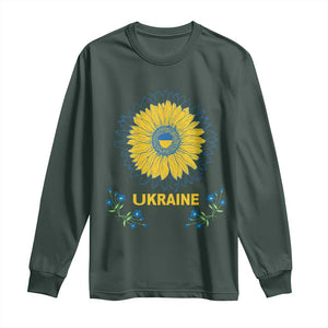 Ukraine Sunflower Long Sleeve Shirt Ukrainian Flag TS02 Dark Forest Green Print Your Wear