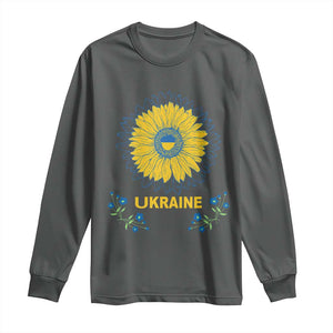 Ukraine Sunflower Long Sleeve Shirt Ukrainian Flag TS02 Dark Heather Print Your Wear