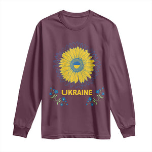 Ukraine Sunflower Long Sleeve Shirt Ukrainian Flag TS02 Maroon Print Your Wear