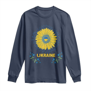 Ukraine Sunflower Long Sleeve Shirt Ukrainian Flag TS02 Navy Print Your Wear