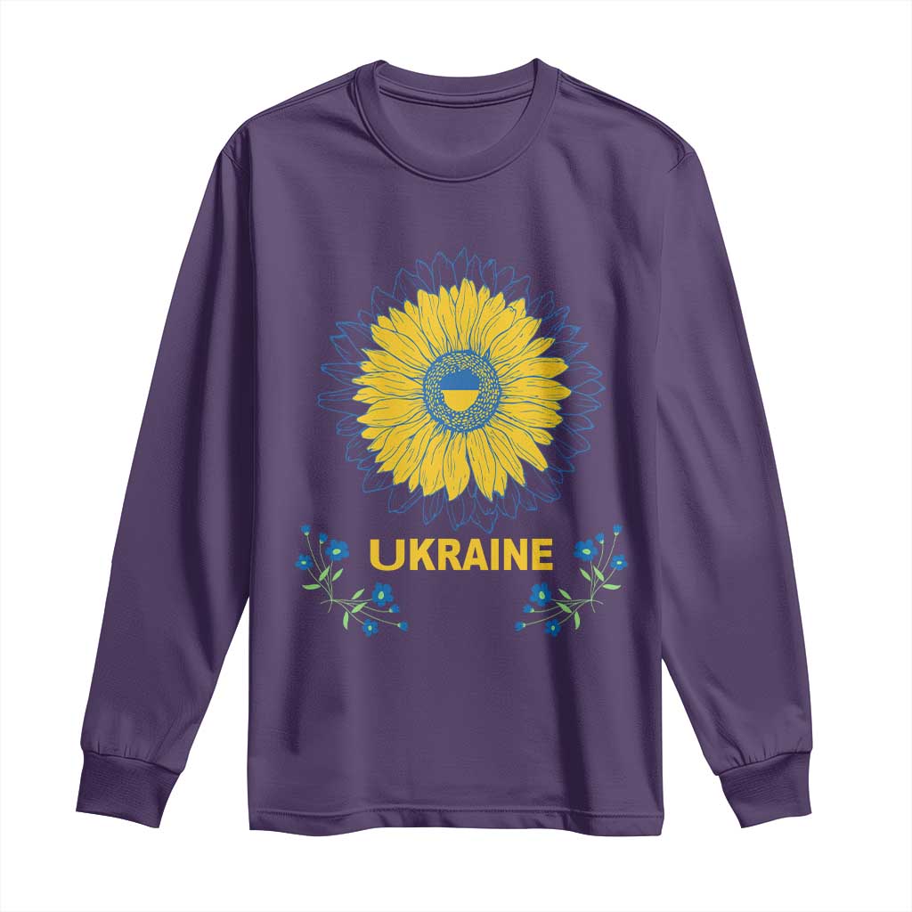 Ukraine Sunflower Long Sleeve Shirt Ukrainian Flag TS02 Purple Print Your Wear