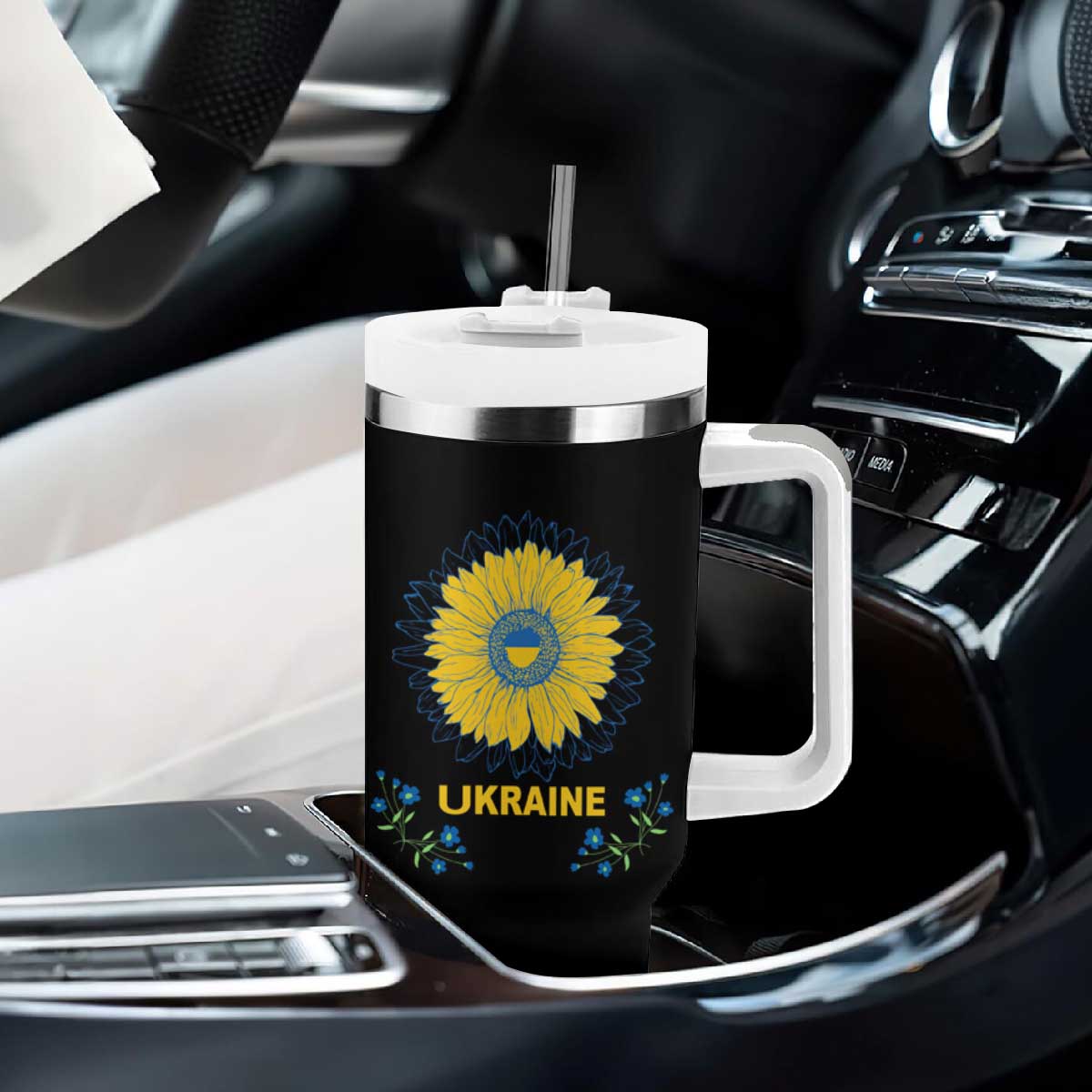 Ukraine Sunflower Tumbler With Handle Ukrainian Flag TS02 Print Your Wear