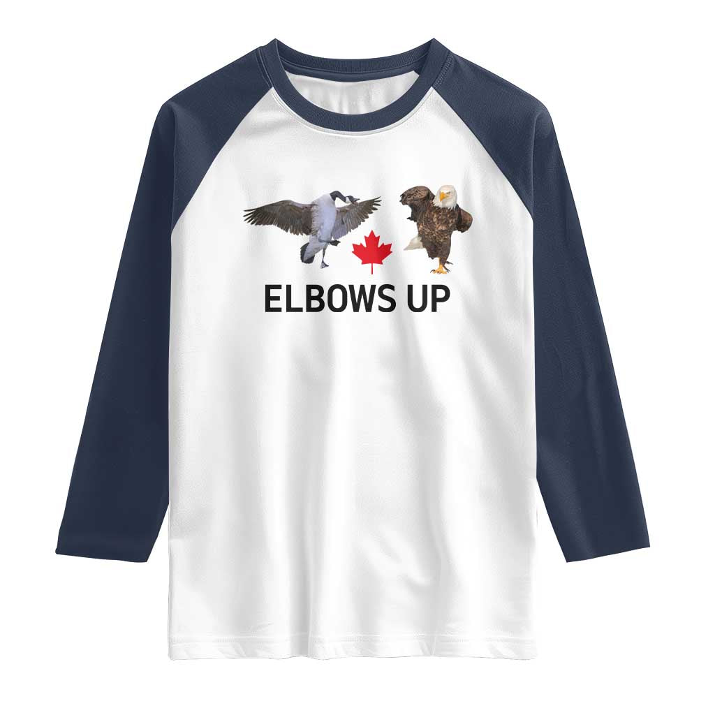 Elbows Up Raglan Shirt Canada Goose Vs Eagle Maple Leaf TS02 White Navy Print Your Wear