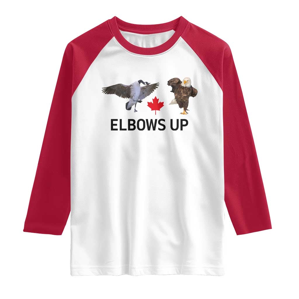 Elbows Up Raglan Shirt Canada Goose Vs Eagle Maple Leaf TS02 White Red Print Your Wear