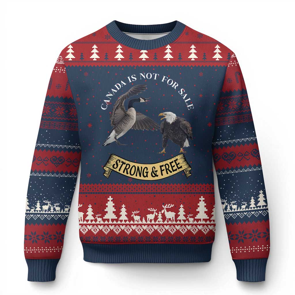 Elbows Up Ugly Christmas Sweater Canada Is Not For Sale Goose Vs Eagle TS02 Navy Red Print Your Wear