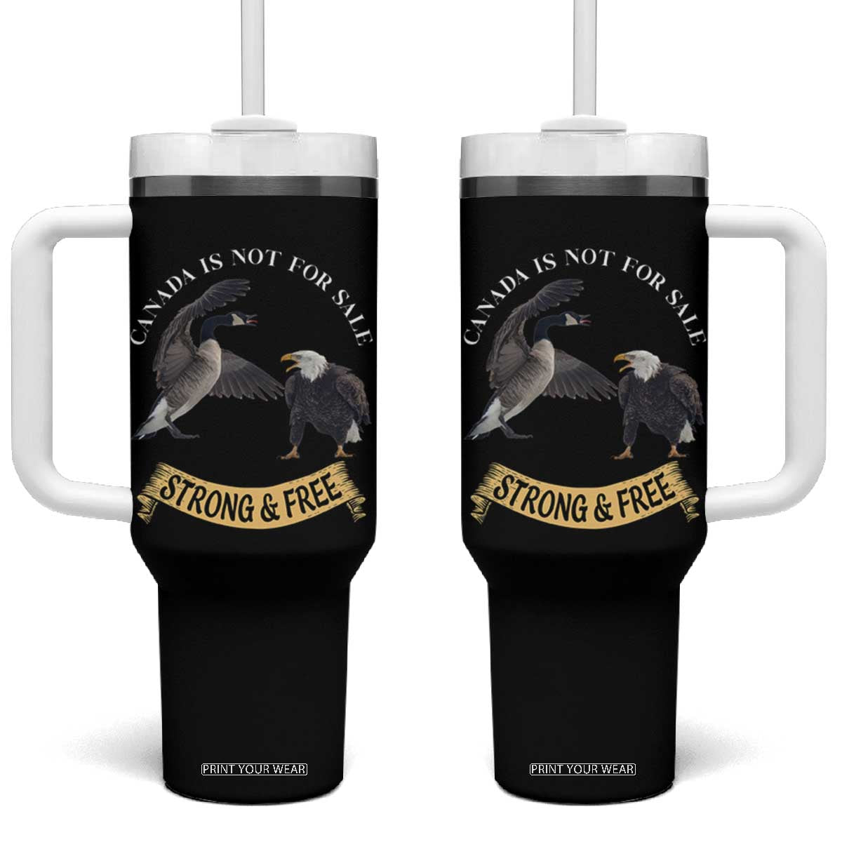 Elbows Up Tumbler With Handle Canada Is Not For Sale Goose Vs Eagle TS02 One Size: 40 oz Black Print Your Wear