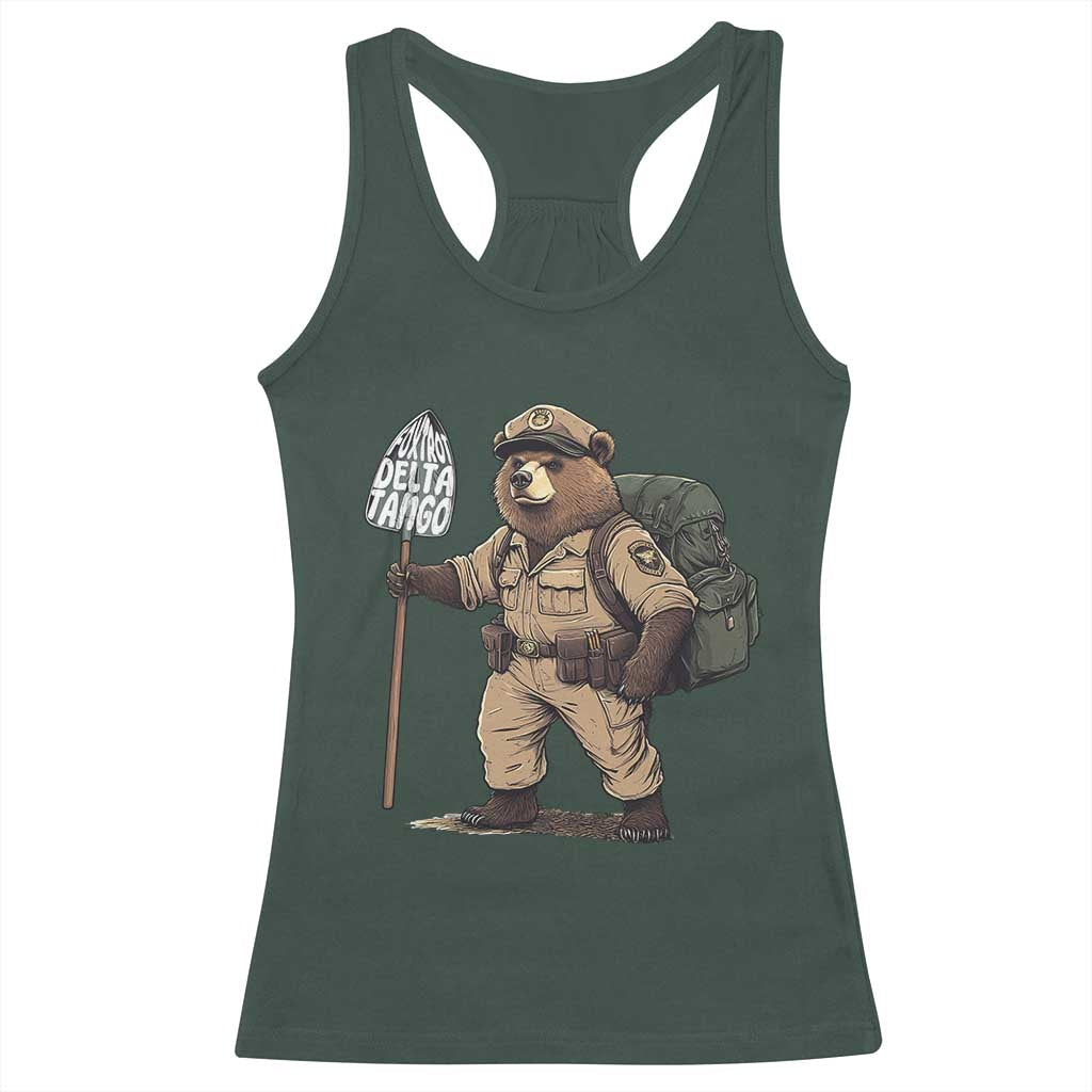 Foxtrot Delta Tango Resist Bear Racerback Tank Top TS02 Dark Forest Green Print Your Wear