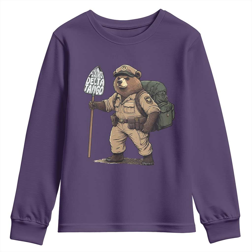 Foxtrot Delta Tango Resist Bear Youth Sweatshirt TS02 Purple Print Your Wear