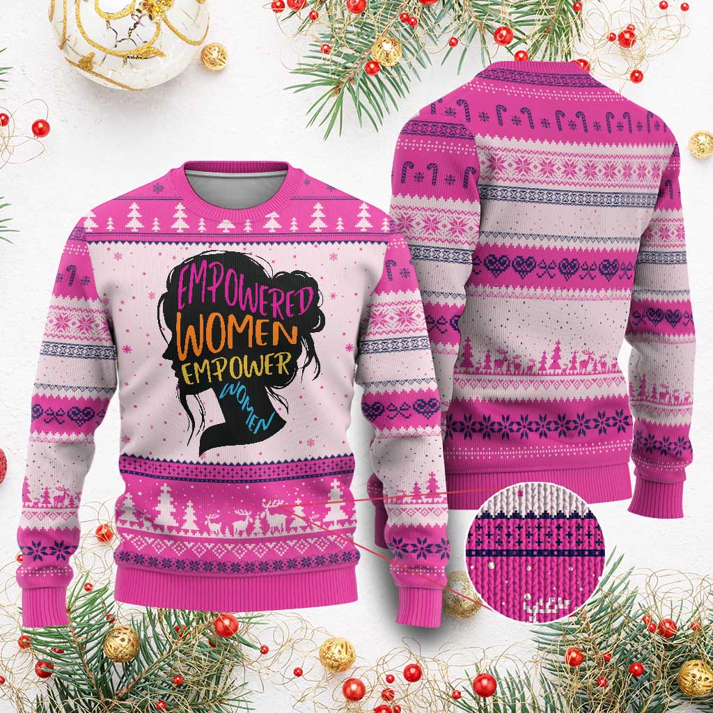 Empowered Women Empower Women Ugly Christmas Sweater TS02 Hot Pink Print Your Wear