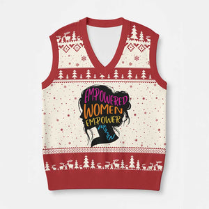 Empowered Women Empower Women V-Neck Knit Sweater Vest TS02 Beige Red Print Your Wear