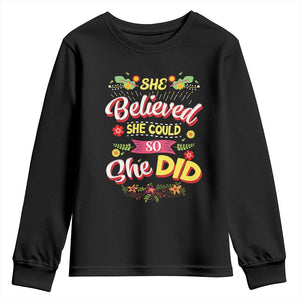 She Believed She Could So She Did Youth Sweatshirt TS02 Black Print Your Wear