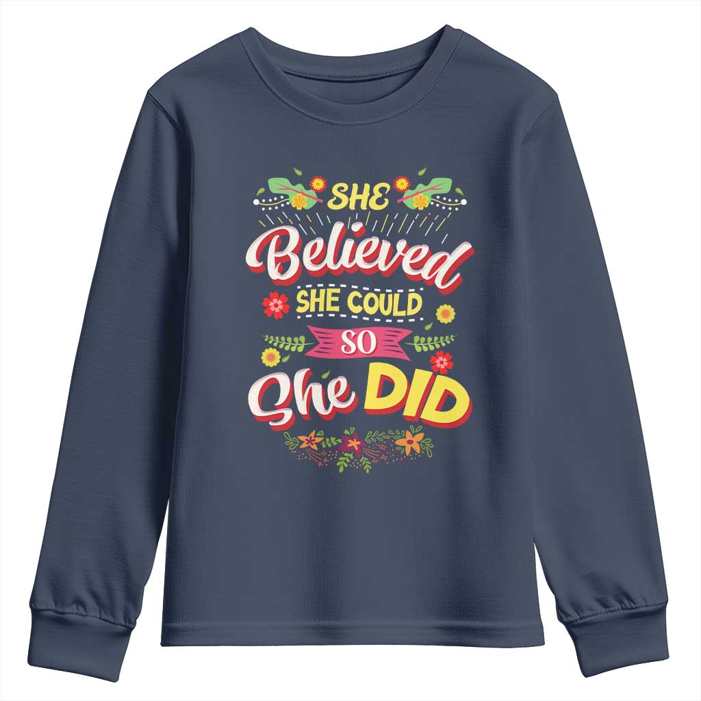 She Believed She Could So She Did Youth Sweatshirt TS02 Navy Print Your Wear