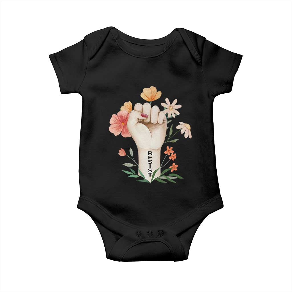 Empowered Women Baby Onesie Resist Raised Fist Retro Boho TS02 Black Print Your Wear