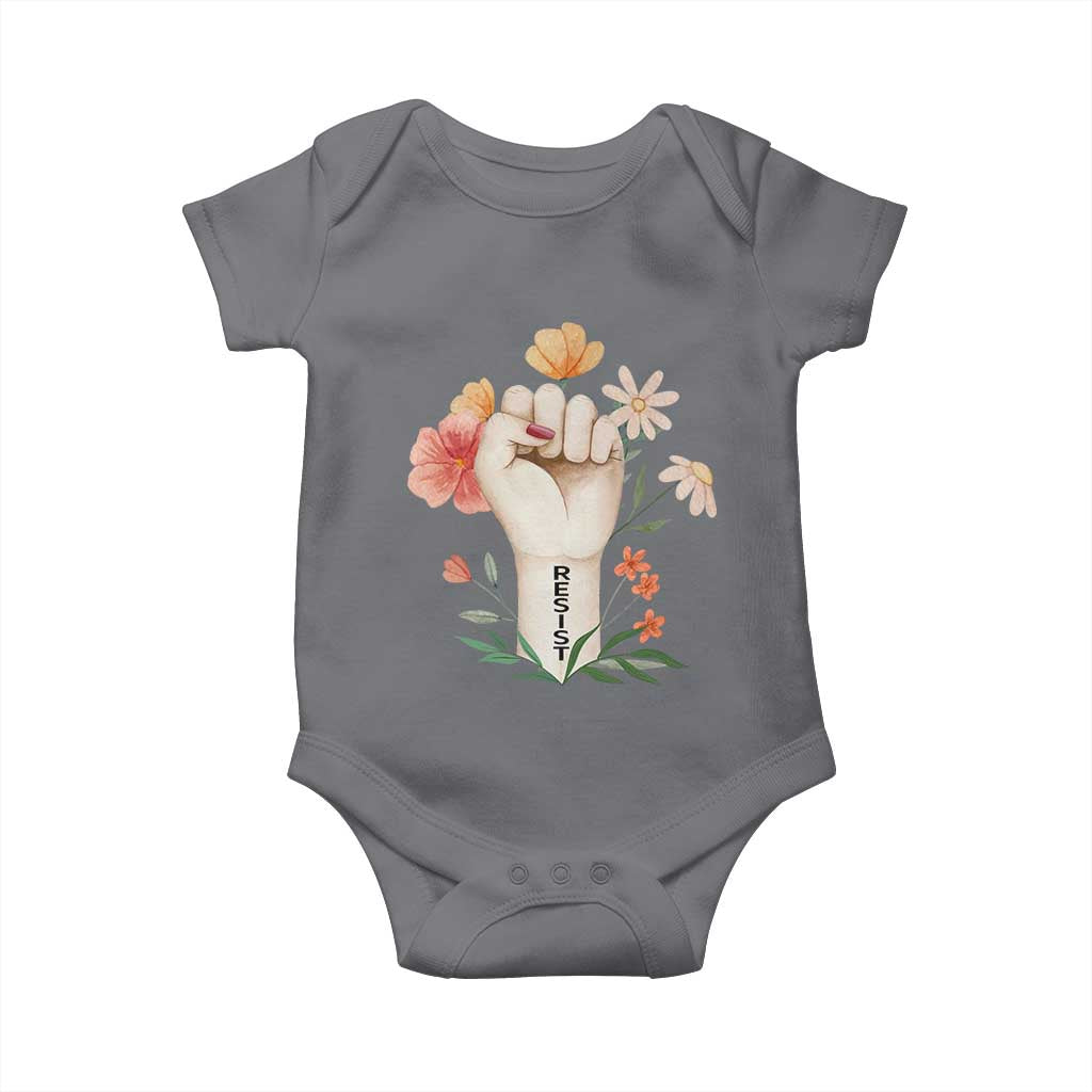 Empowered Women Baby Onesie Resist Raised Fist Retro Boho TS02 Charcoal Print Your Wear