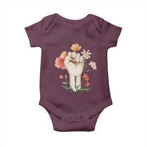 Empowered Women Baby Onesie Resist Raised Fist Retro Boho TS02 Maroon Print Your Wear