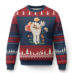 Empowered Women Ugly Christmas Sweater Resist Raised Fist Retro Boho TS02 Navy Red Print Your Wear