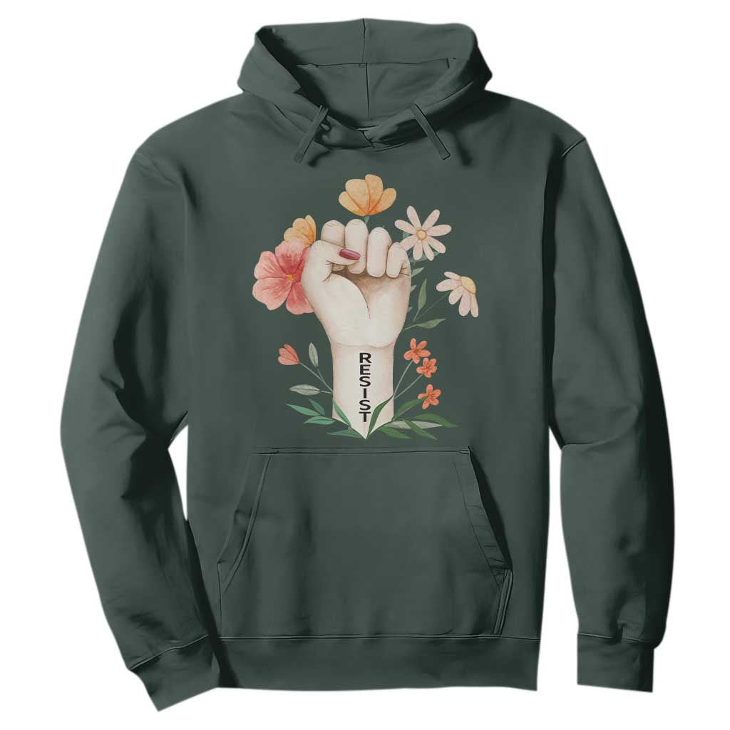 Empowered Women Hoodie Resist Raised Fist Retro Boho TS02 Dark Forest Green Print Your Wear