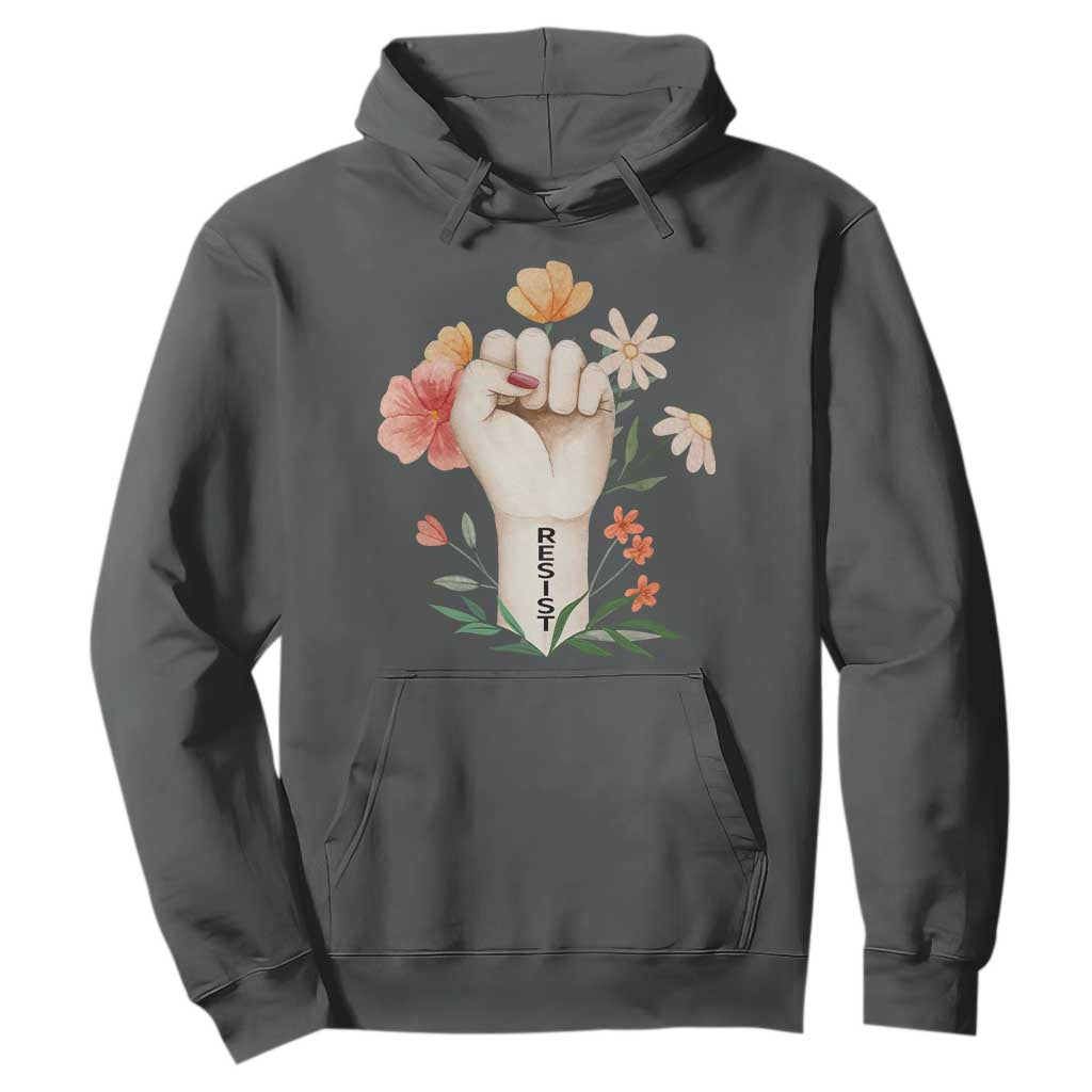 Empowered Women Hoodie Resist Raised Fist Retro Boho TS02 Dark Heather Print Your Wear