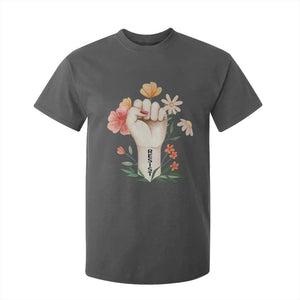 Empowered Women T Shirt For Kid Resist Raised Fist Retro Boho TS02 Dark Heather Print Your Wear