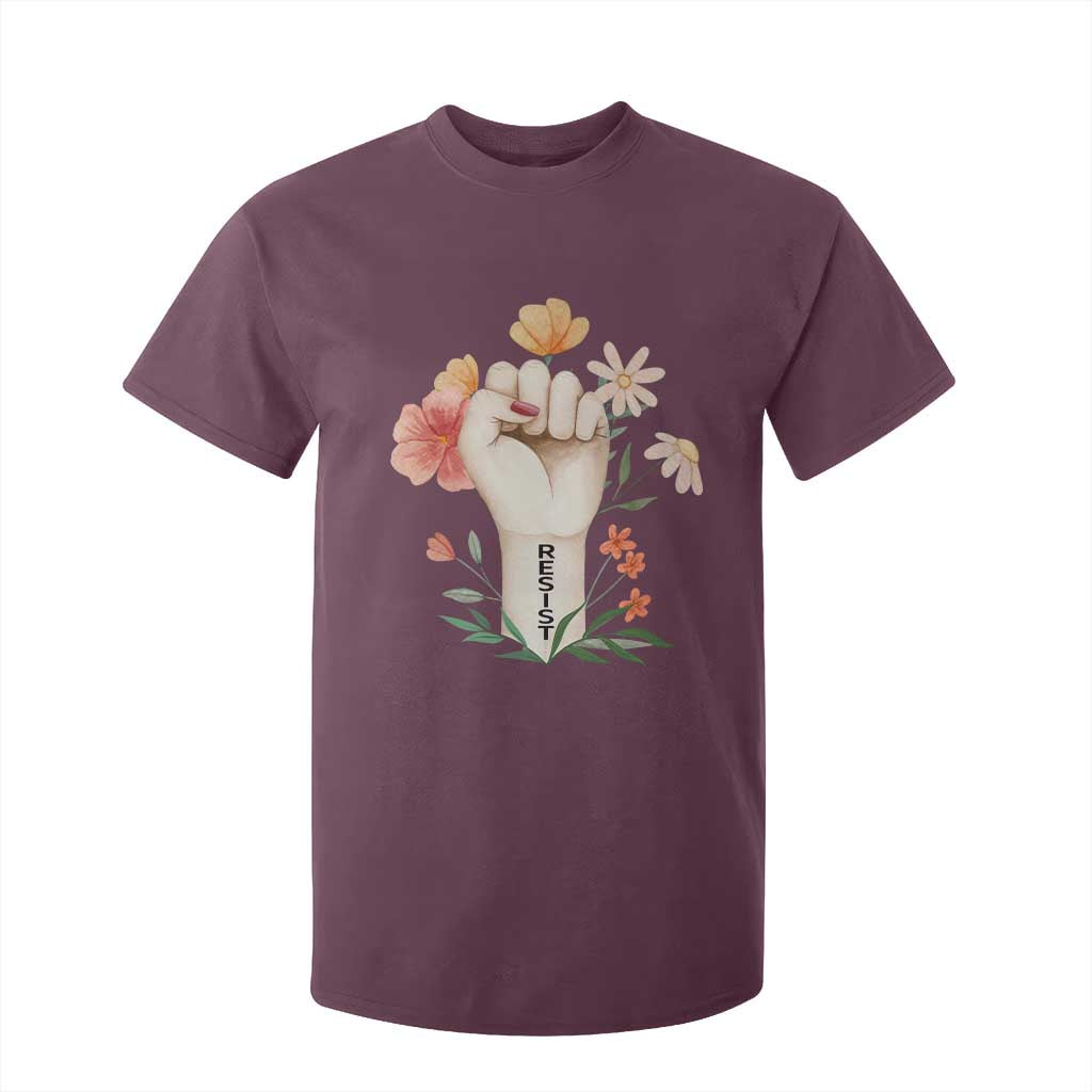 Empowered Women T Shirt For Kid Resist Raised Fist Retro Boho TS02 Maroon Print Your Wear