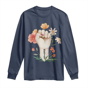 Empowered Women Long Sleeve Shirt Resist Raised Fist Retro Boho TS02 Navy Print Your Wear