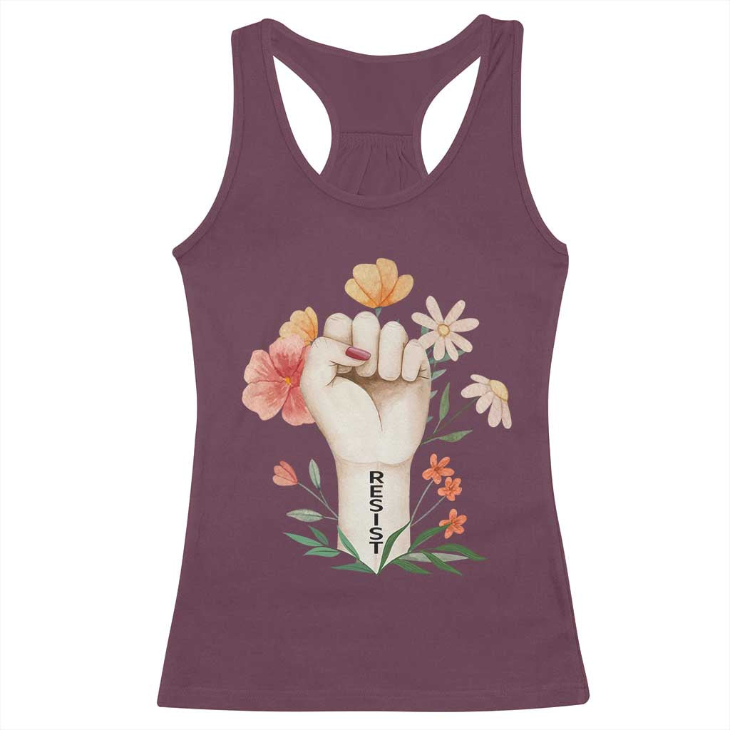 Empowered Women Racerback Tank Top Resist Raised Fist Retro Boho TS02 Maroon Print Your Wear
