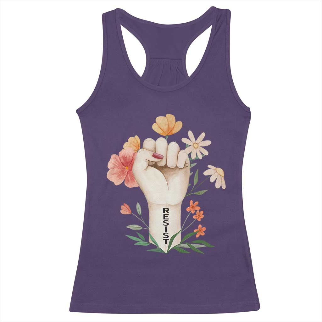 Empowered Women Racerback Tank Top Resist Raised Fist Retro Boho TS02 Purple Print Your Wear