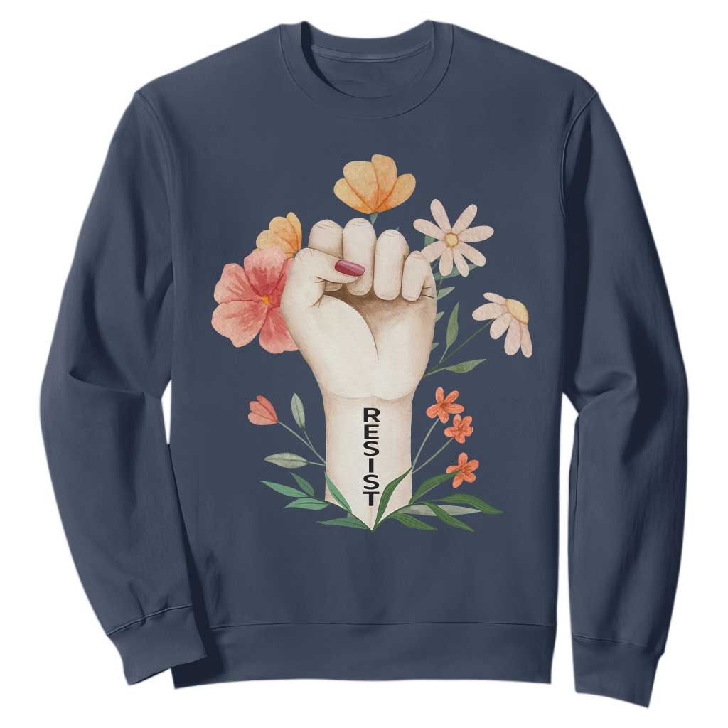 Empowered Women Sweatshirt Resist Raised Fist Retro Boho TS02 Navy Print Your Wear