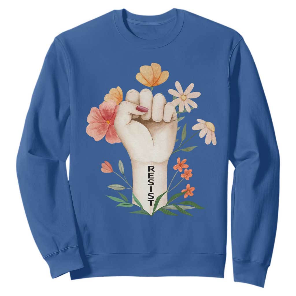 Empowered Women Sweatshirt Resist Raised Fist Retro Boho TS02 Royal Blue Print Your Wear