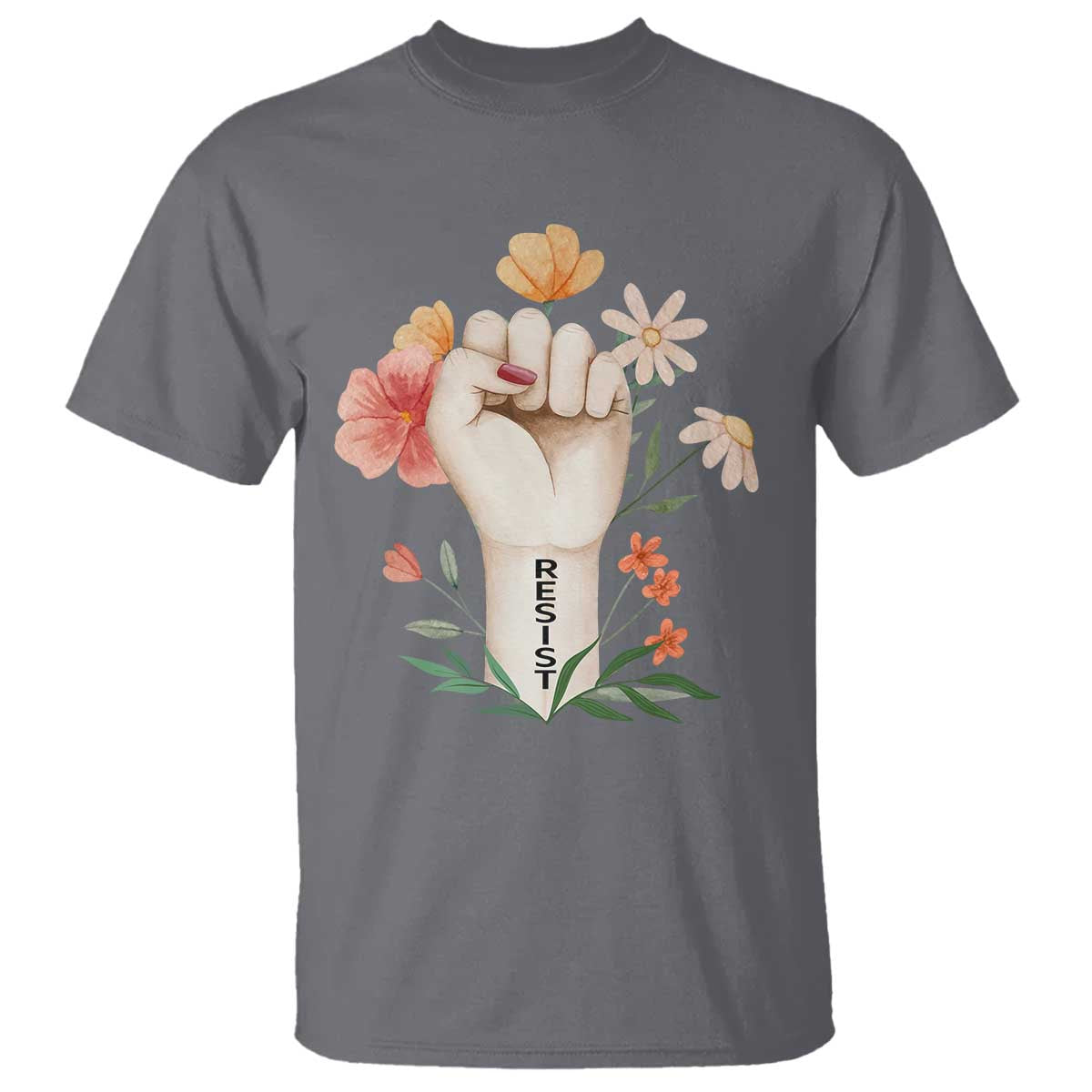 Empowered Women T Shirt Resist Raised Fist Retro Boho TS02 Charcoal Print Your Wear
