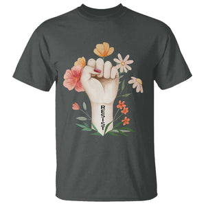 Empowered Women T Shirt Resist Raised Fist Retro Boho TS02 Dark Heather Print Your Wear