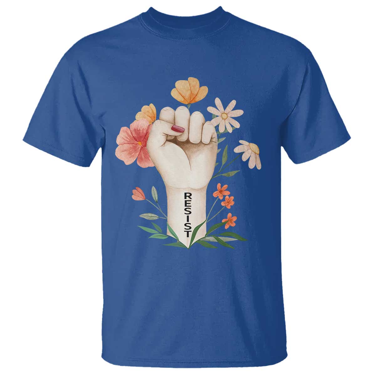 Empowered Women T Shirt Resist Raised Fist Retro Boho TS02 Royal Blue Print Your Wear
