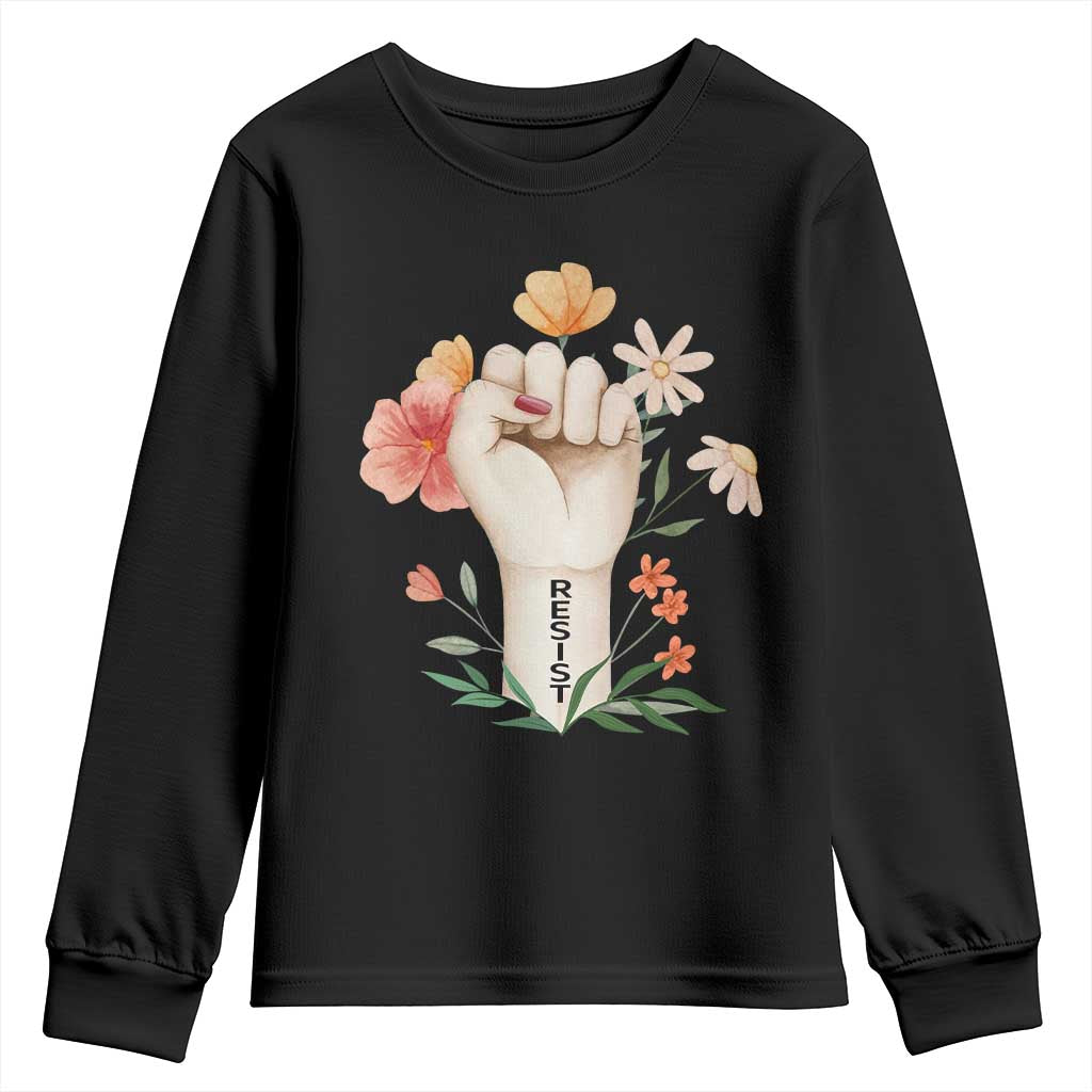 Empowered Women Youth Sweatshirt Resist Raised Fist Retro Boho TS02 Black Print Your Wear