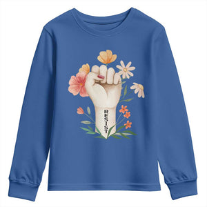 Empowered Women Youth Sweatshirt Resist Raised Fist Retro Boho TS02 Royal Blue Print Your Wear