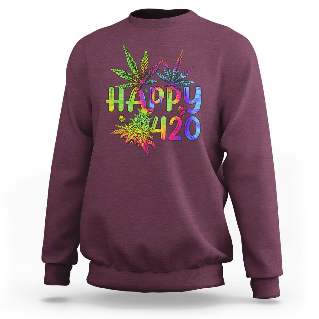 Happy 420 Sweatshirt Happy 420 Day Cannabis Weed Marijuana Leaf Lovers Men Women TS02 Maroon Printyourwear