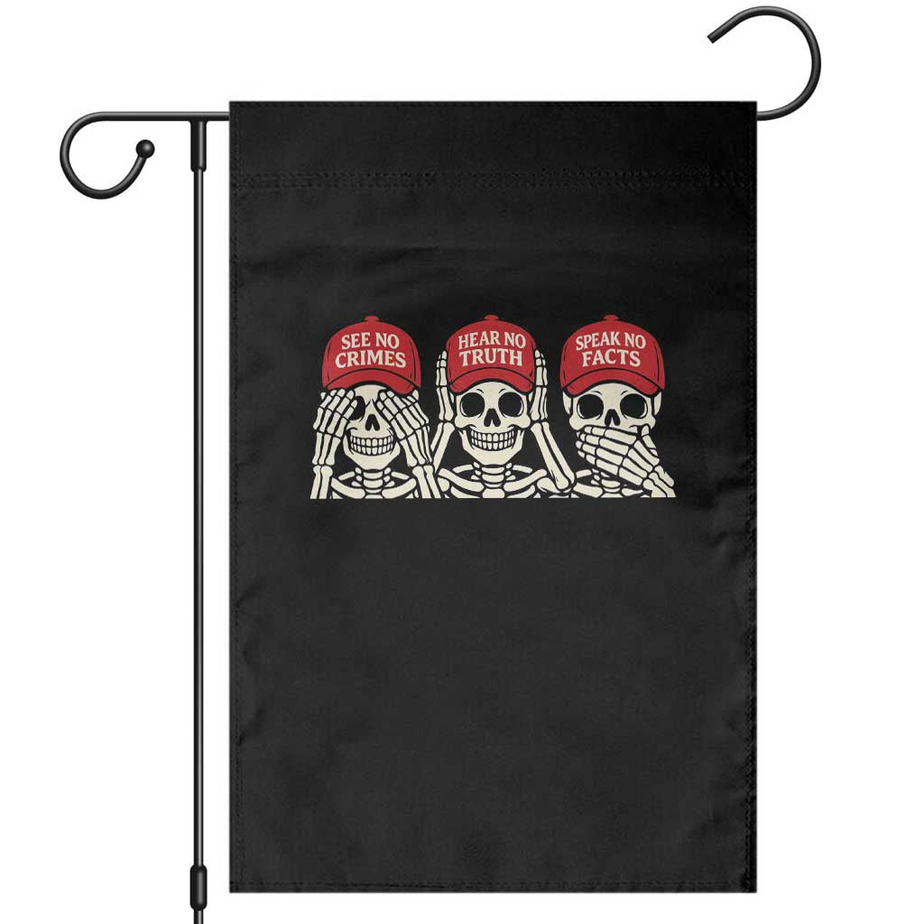 See No Crimes Hear No Truth Speak No Facts Skeletons Garden Flag Political Satire Three Wise Monkeys Graphic TS02 Black Print Your Wear