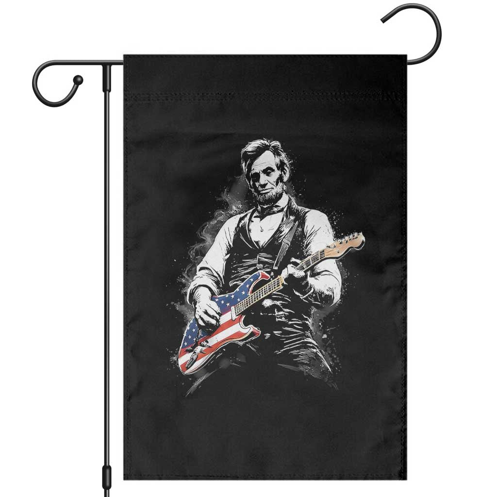 Rockin Abe Abraham Lincoln Playing Electric Guitar Garden Flag Patriotic Music Rocker Mashup 4th of July Celebration TS02 Black Print Your Wear