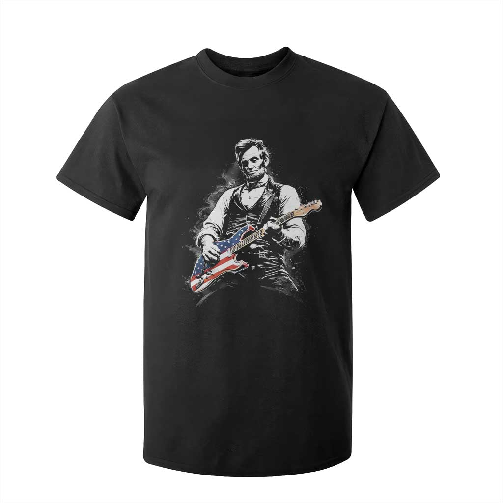 Rockin Abe Abraham Lincoln Playing Electric Guitar T Shirt For Kid Patriotic Music Rocker Mashup 4th of July Celebration TS02 Black Print Your Wear