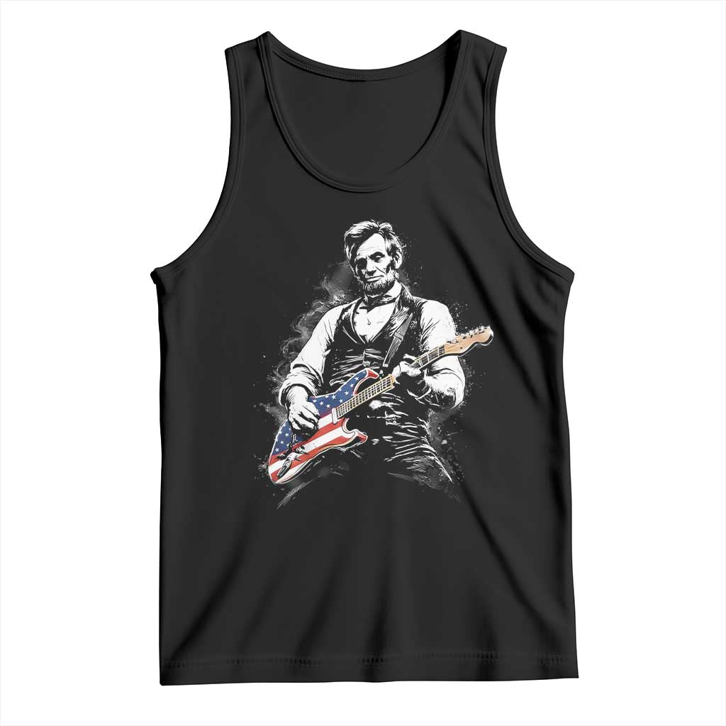 Rockin Abe Abraham Lincoln Playing Electric Guitar Tank Top Patriotic Music Rocker Mashup 4th of July Celebration TS02 Black Print Your Wear