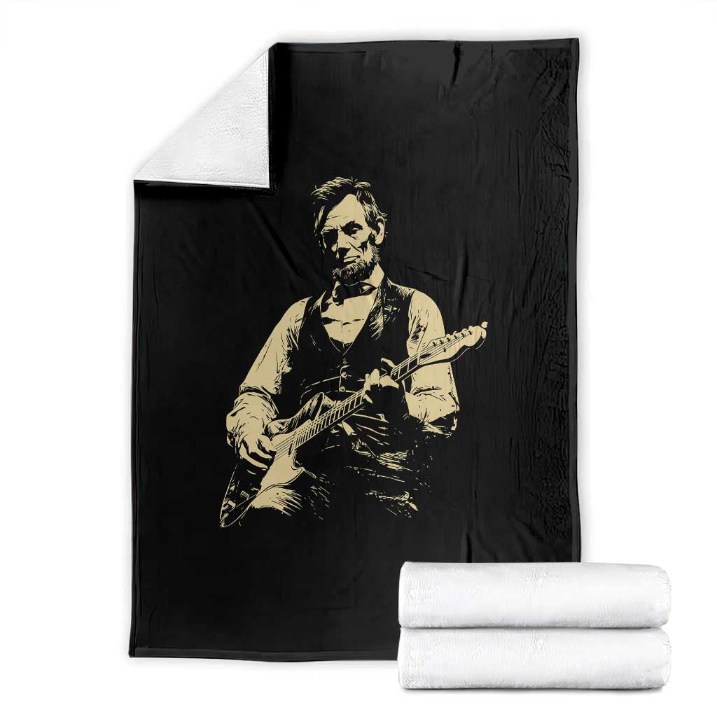Vintage Rockin Abe Abraham Lincoln Playing Electric Guitar Throw Blanket Patriotic Music Rocker Mashup 4th of July Celebration TS02 Black Print Your Wear