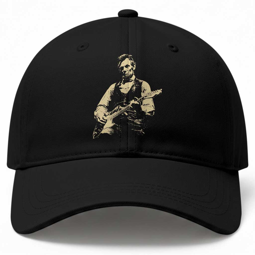Vintage Rockin Abe Abraham Lincoln Playing Electric Guitar Baseball Cap Patriotic Music Rocker Mashup 4th of July Celebration TS02 Print Your Wear