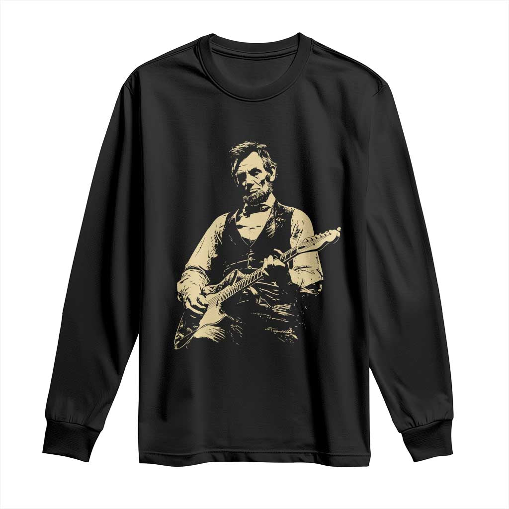 Vintage Rockin Abe Abraham Lincoln Playing Electric Guitar Long Sleeve Shirt Patriotic Music Rocker Mashup 4th of July Celebration TS02 Black Print Your Wear