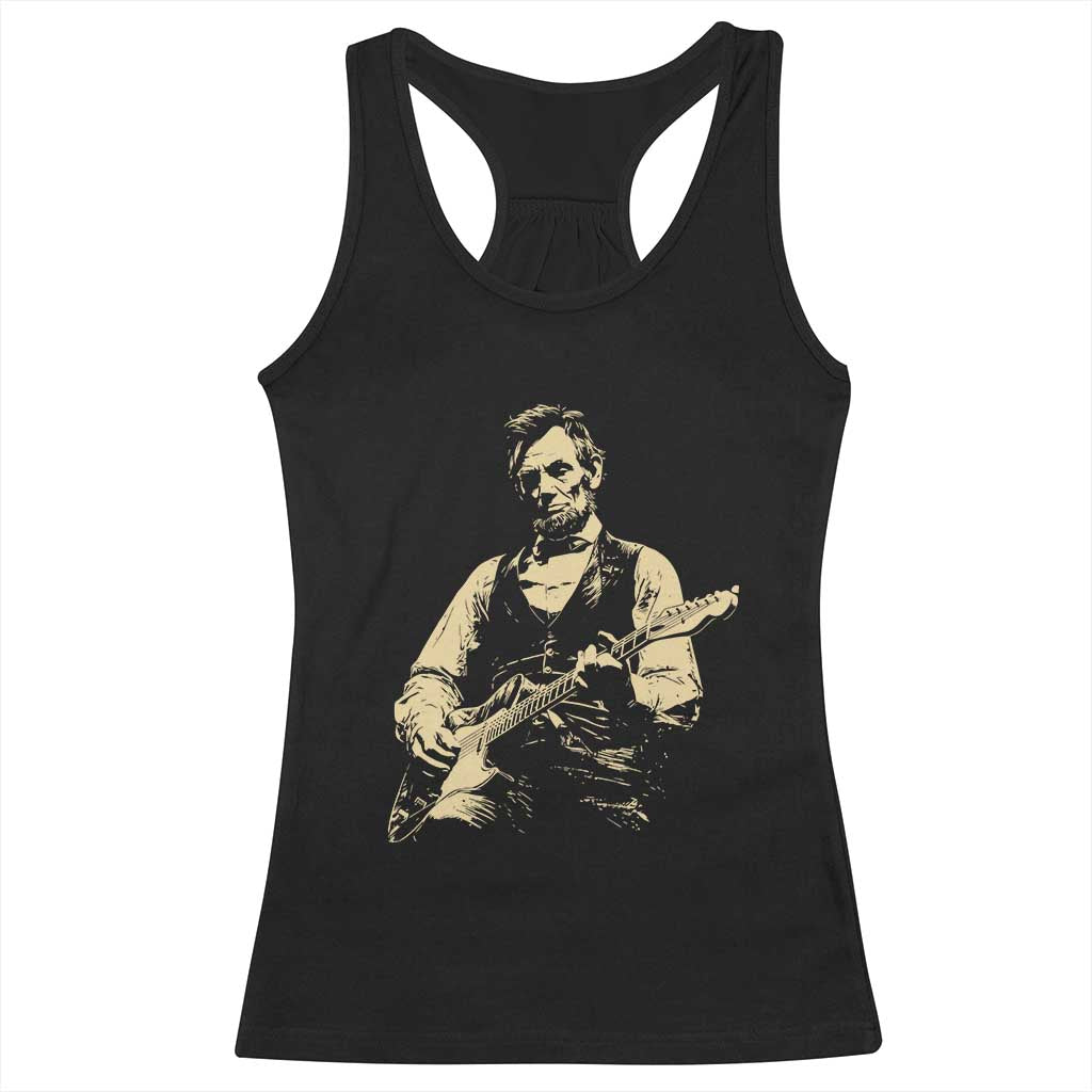 Vintage Rockin Abe Abraham Lincoln Playing Electric Guitar Racerback Tank Top Patriotic Music Rocker Mashup 4th of July Celebration TS02 Black Print Your Wear