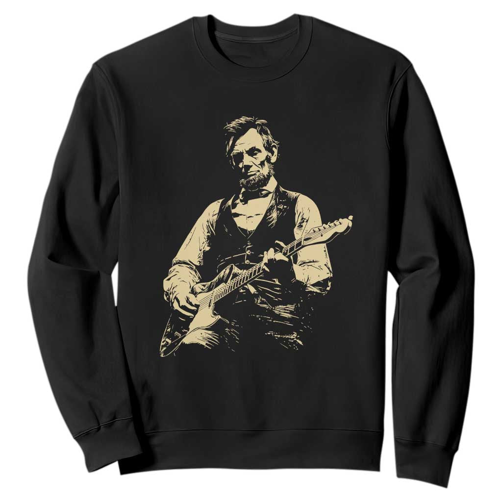 Vintage Rockin Abe Abraham Lincoln Playing Electric Guitar Sweatshirt Patriotic Music Rocker Mashup 4th of July Celebration TS02 Black Print Your Wear