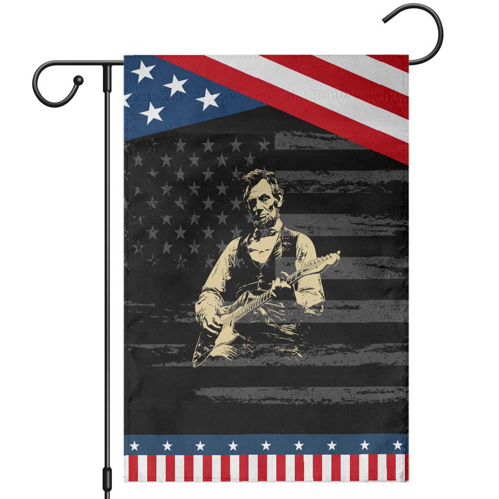 Vintage Rockin Abe Abraham Lincoln Playing Electric Guitar Garden Flag Patriotic Music Rocker Mashup 4th of July Celebration TS02 Distressed Black Blue Print Your Wear