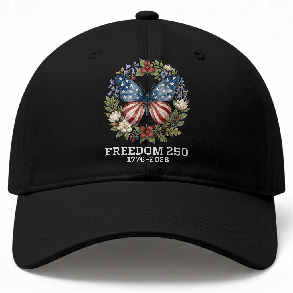 Freedom 250 Years American Flag Butterfly Baseball Cap Floral Wreath Patriotic 1776-2026 Semiquincentennial Celebration TS02 Print Your Wear